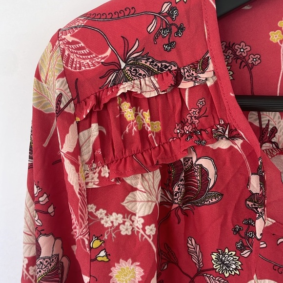 Loft Women’s Small Maternity Flowy Blouse Ruffled Shoulders - Picture 5 of 6